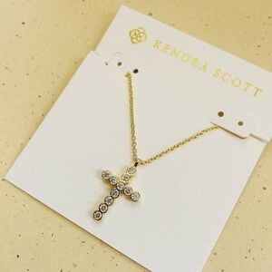 Kendra Scott White Crystal Gold Cross Necklace